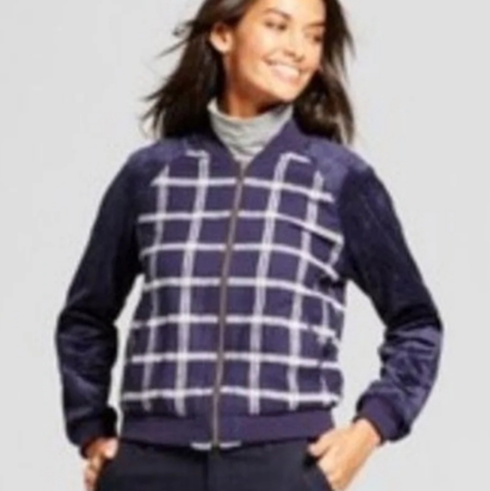 A New Day Plaid Blue Zip Jacket XS
